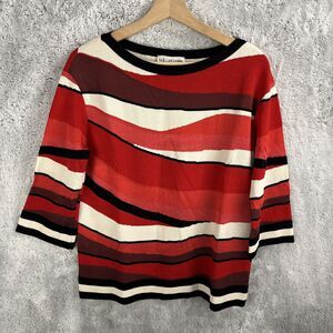 VINTAGE ST. JOHN Collection Top Womens Medium Red White Abstract Wool Blend